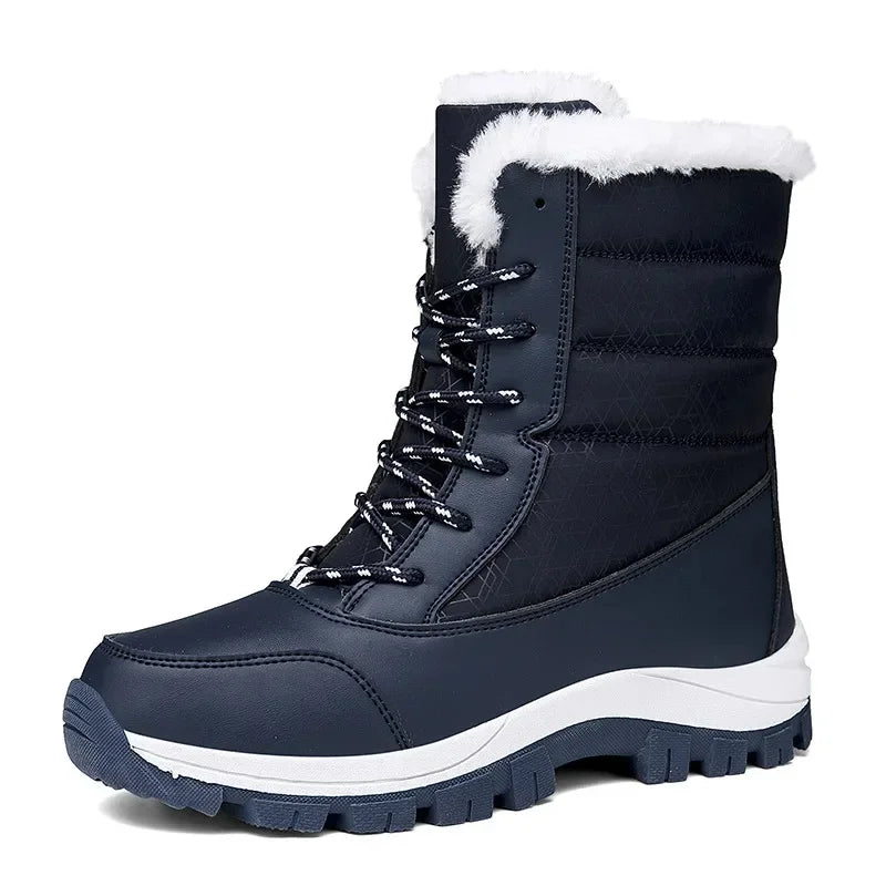 Thickened High-Top Winter Snow Boots Women's Warm Fleece Lined Outdoor Shoes Anti-Slip Rubber Sole Long Hair Design