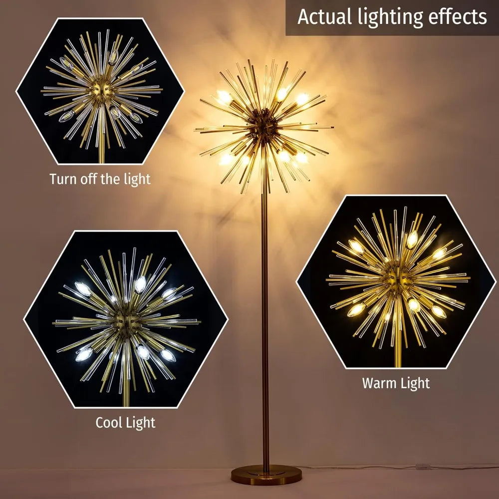 Mid-Century Modern Gold Floor Lamp for Living Spaces, 65.3 Tall Unique Metal Design for Bedrooms