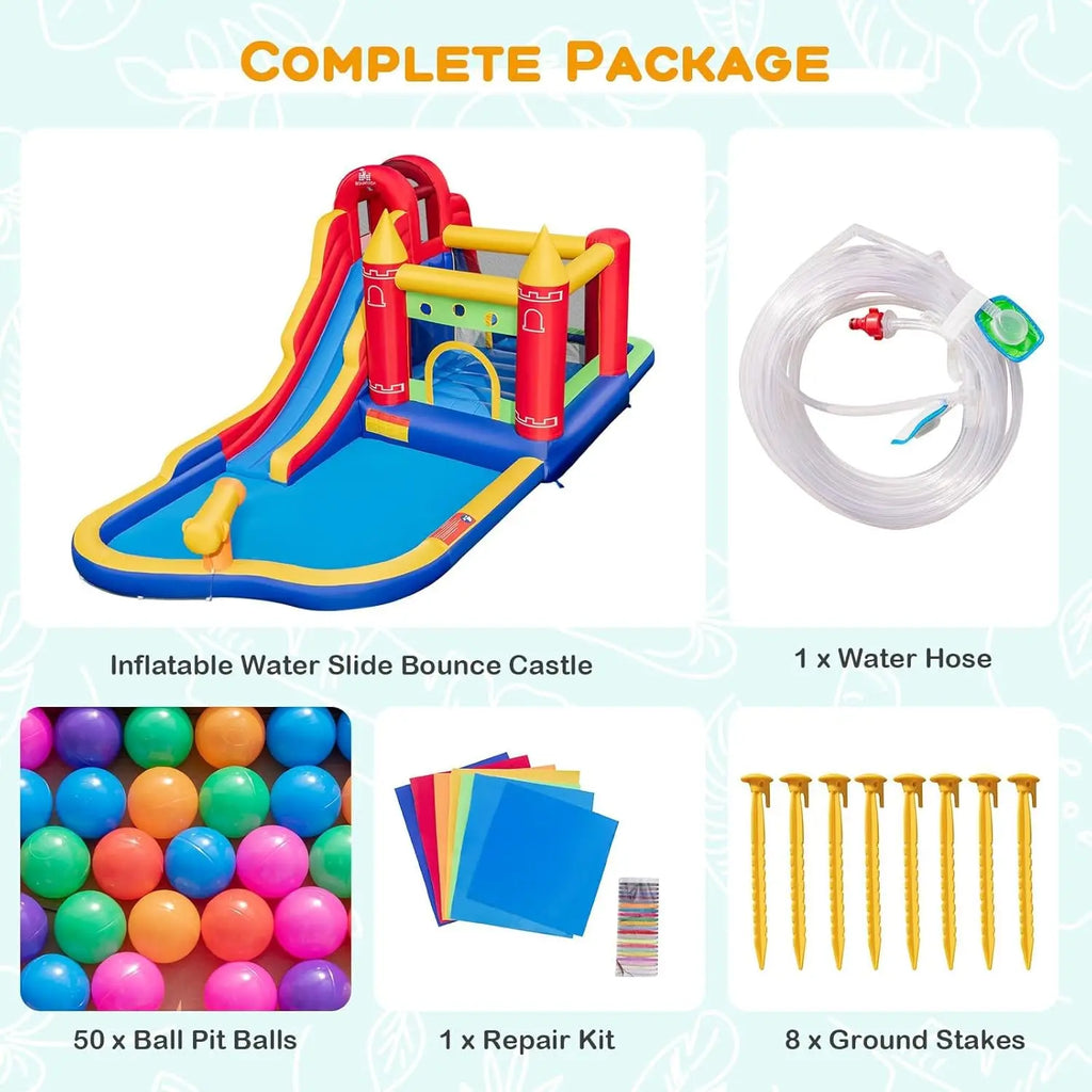 Inflatable Water Slide, 9 in 1 Bounce House Water Slide Combo for Outdoor Fun w/Large Splash Pool, Ball Pit, Blow up Bouncy Cast