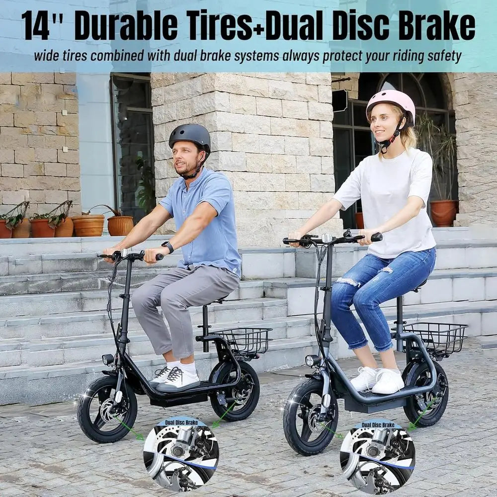 14 Tire Foldable Electric Scooter 1200W/800W/500W, 30 Miles Range, 20MPH, 300lbs Load, Dual Brake System，Customized