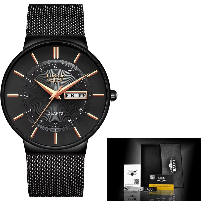 Man Watch LIGE Top Brand Luxury Waterproof Ultra Thin Date Clock Male Steel Strap Casual Quartz Mens Watches Sports Wrist Watch