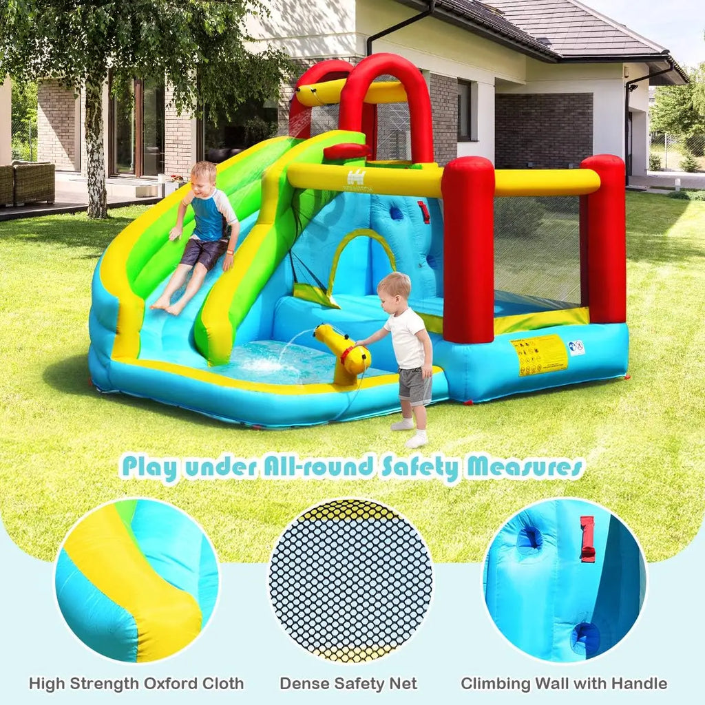 Inflatable Water Slide & Bounce House w/Splash Pool, Climbing Wall, Indoor/Outdoor Blow Up Water Slide for Kids & Adults (735w B