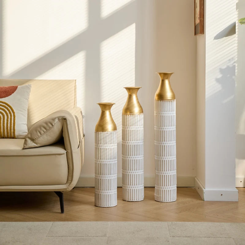 Floor Vases Decorated White Metal Set Of 3 Gorgeous Home Decoration Large Glazed Metal Vases Height