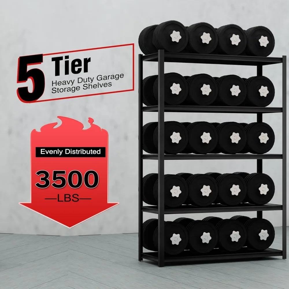 48" W x 18" D x 72" H Garage Shelving Heavy Duty Loads 3500 Lbs, 5 Tier Adjustable Storage Shelves Metal Shelving, Standing Util