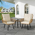 3 Piece Outdoor Patio Bistro Set, Glass Top Coffee Table and Cushioned Chairs Set of 2, All-Weather Rattan Balcony Furniture Set