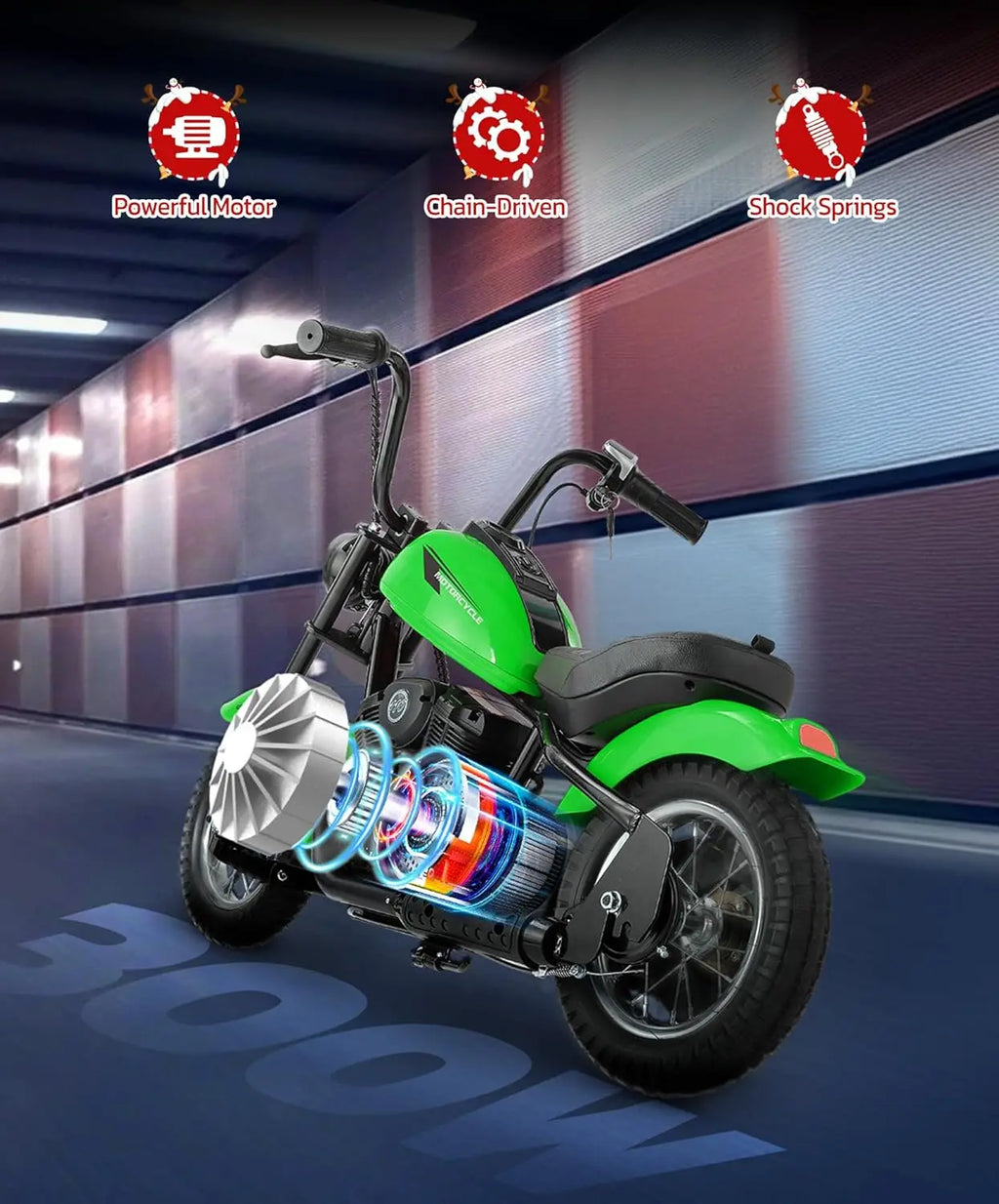Electric Dirt Bike for Kids, 15mph, 150lb Max, LED Lights, Key Start, Twist Grip, 12' Air-Filled Tires - Green