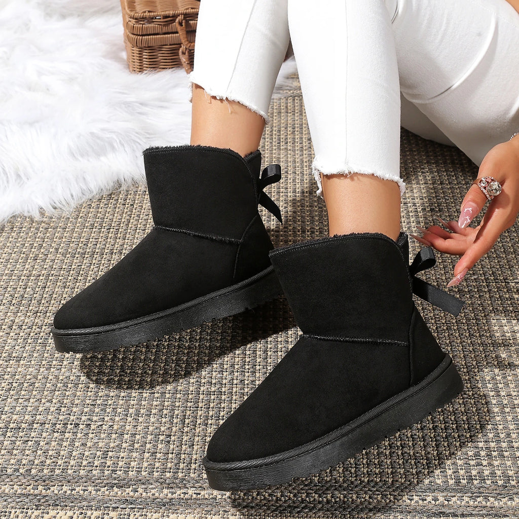 2025 New Women Snow Boots Couples Ankle Boots Fashion Round Toe Bow Thick Plush Casual Comfortable Women's Boots