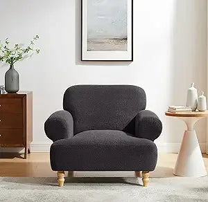 Modern Oversized Sherpa Accent Chairs, 37" Comfy Boucle Living Room Chairs, Wide Reading Chair with Round Arms, Cozy Armchair fo