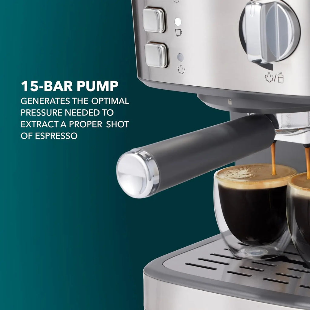 Compact Espresso Maker, Espresso Machine With Steam Wand, 15-Bar Pump Automatic Espresso Machine
