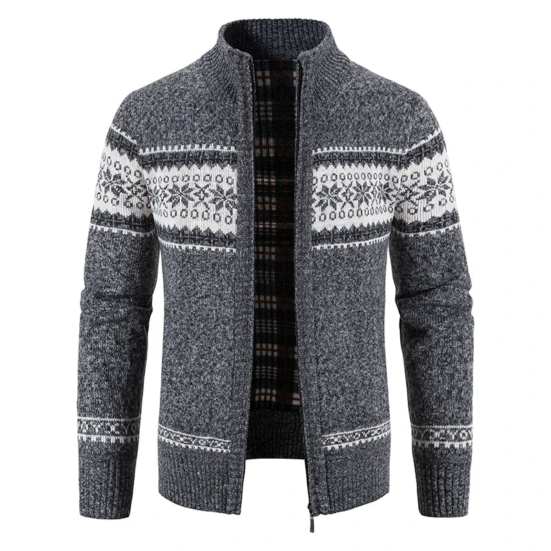 New Winter Men's Fleece Cardigan Knit Sweater Coat Casual Knitted Jacket High Quality Male Clothing Beige