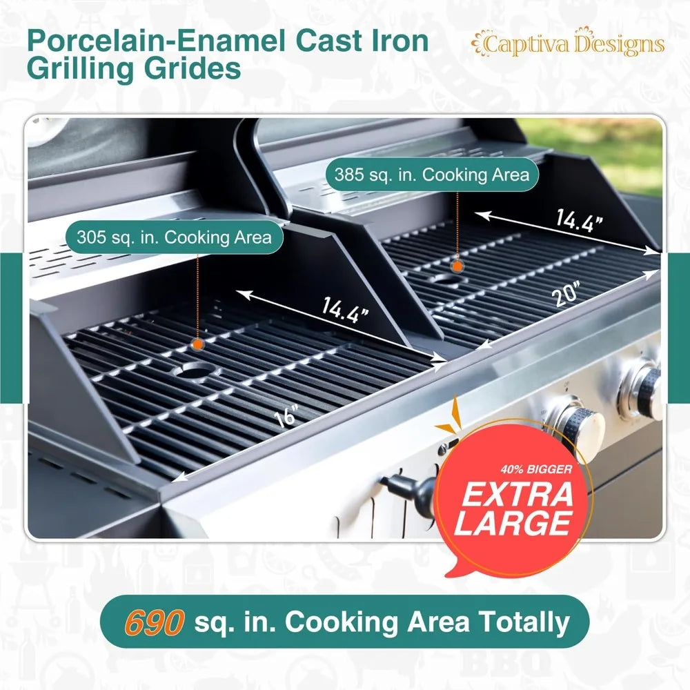 Propane Gas Grill and Charcoal Grill Combo with Side Burner & Porcelain-Enameled Cast Iron Grate, Dual Fuel BBQ