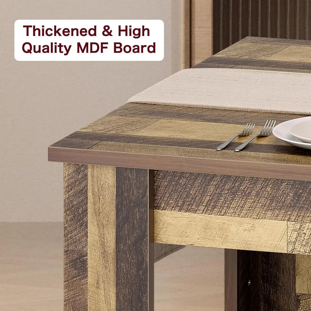 Farmhouse Style Large Rectangular Dining Table for 4-6, Rustic Brown, Ideal for Small Spaces and Apartments