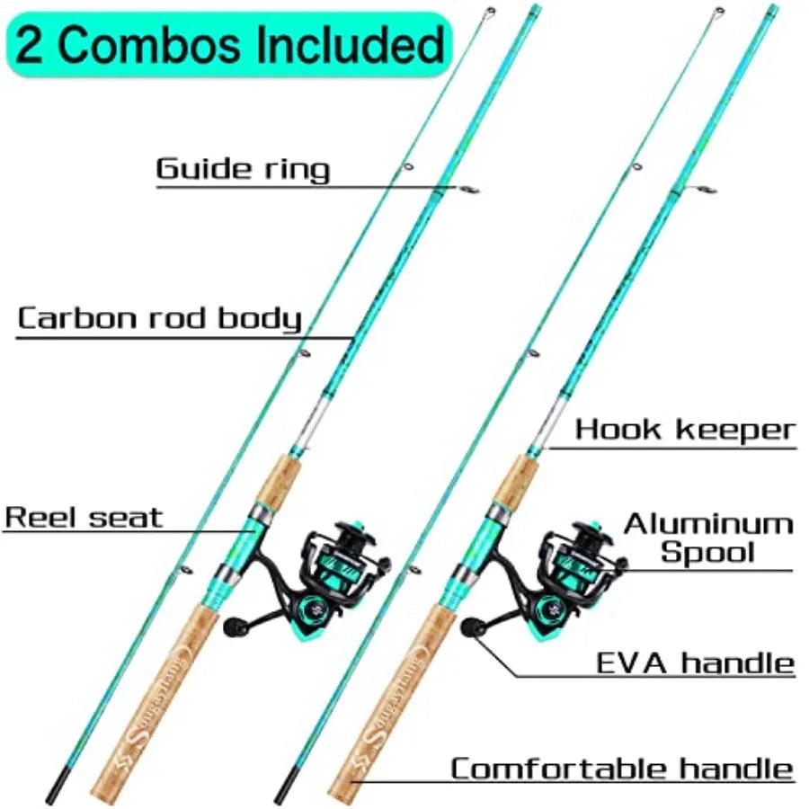 Fishing Rod and Reel Combo, 2-Piece 5-Foot 6-Inch Graphite & Fiberglass Rod, Durable and Strong, Quickset Anti-Reverse Fishing R