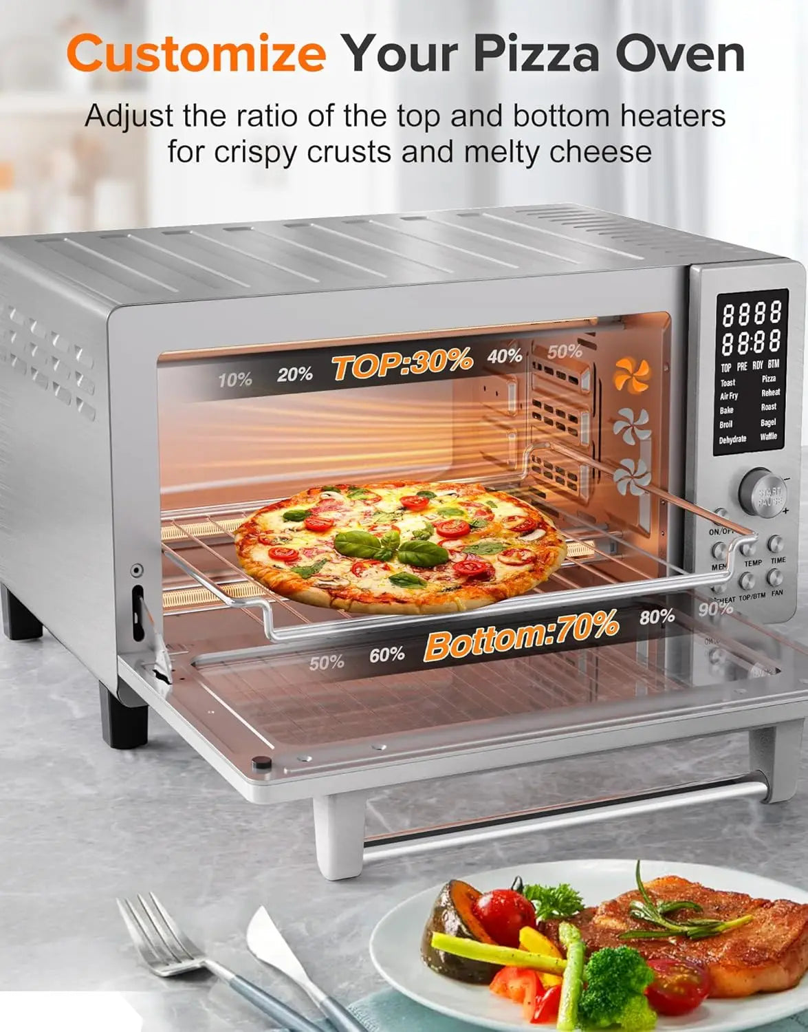 Smart 21QT Air Fryer Toaster Oven Combo, Convection Countertop with Quick Crisp Tech, 10-in-1 Functions, Stainless Steel