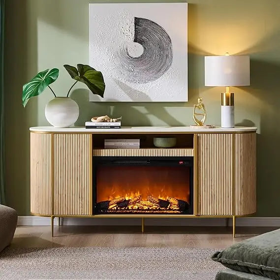 okd luxury 70" fluted tv stand, modern chic entertainment center for tvs up to 80 inches, tv console with faux marble top, curve