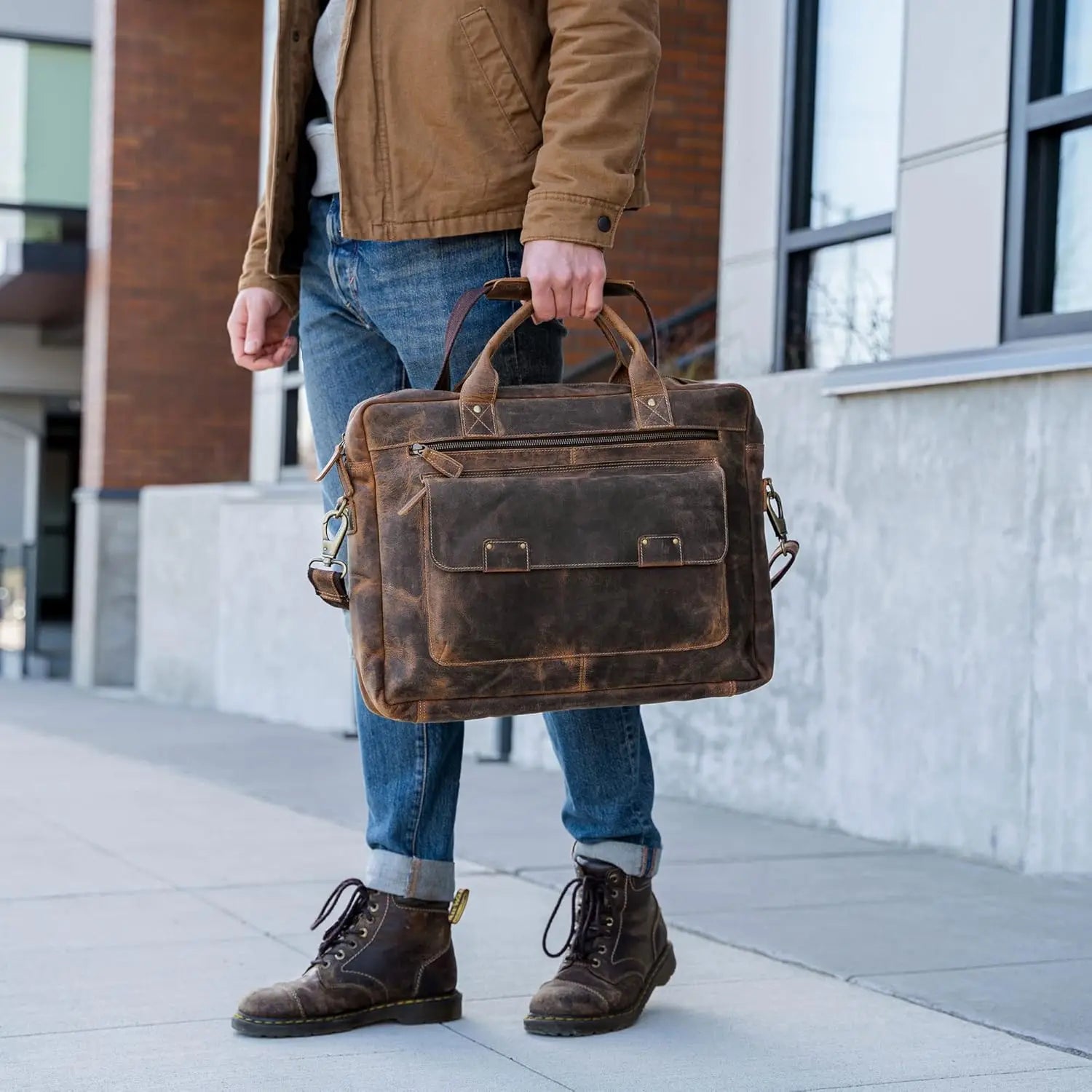 Leather briefcase 18 Inch Laptop Messenger Bags for Men and Women Best Office Briefcase Satchel Bag