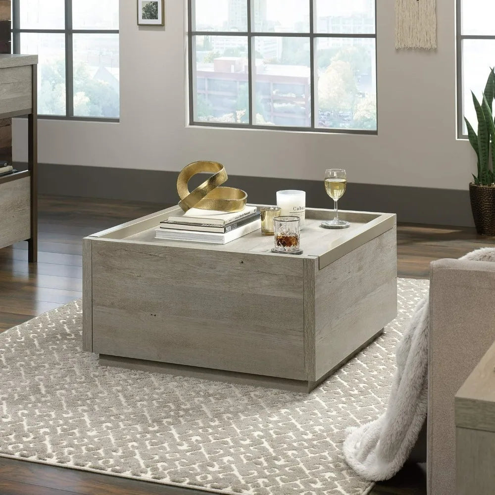 Modern Farmhouse Mystic Oak Coffee Table with Two Drawers Gate Square