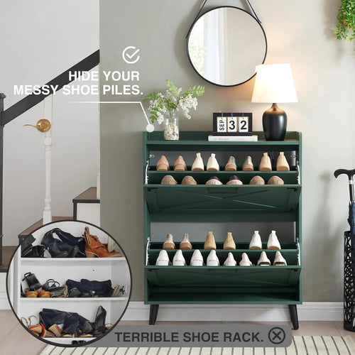 39-Pair Wooden Shoe Organizer Cabinet with 13 Tier Cubby Storage for Closet