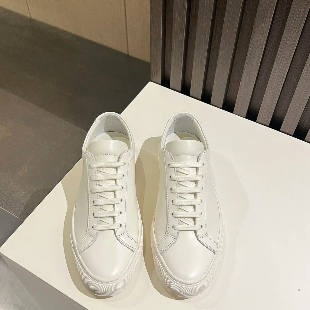 2025 New Genuine Leather Couple White Sneakers Flat Casual Shoes Versatile Commuting Year-Round Unisex Footwear