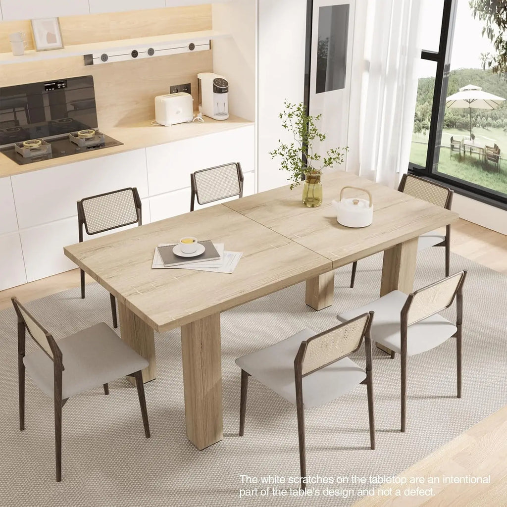 Extendable Oak Dining Table 55''-78'', for 6-10 People, Rustic, Small Kitchen & Office Use