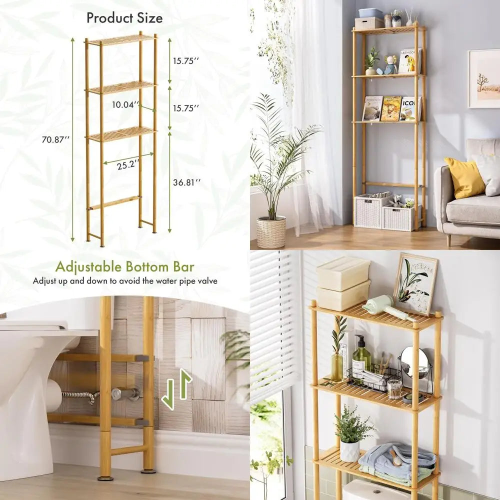3-Tier Bamboo Toilet Storage Shelf, Freestanding Bathroom Organizer, Space-Saving Rack for Toilet Area