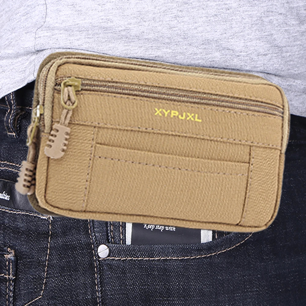 Men Waist Pouch Multi-Compartment Wallet Pouch Portable Mobile Phone Purse Canvas Hiking Cycling Travel Tools