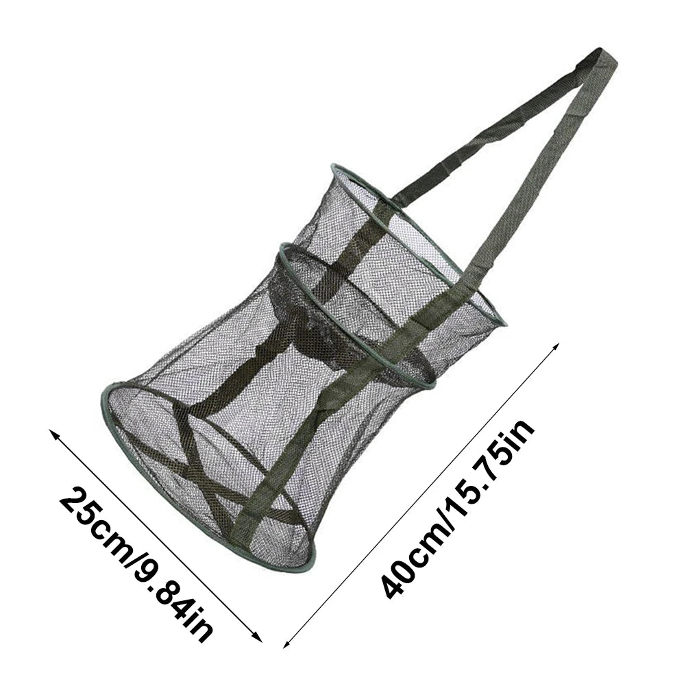 Mesh Fishing Cage Portable Fishing Net Round Collapsible Fish Trap Foldable Landing Net for Crab Fish