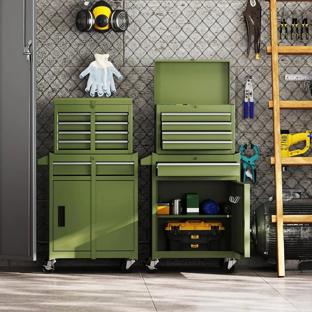 Tool Chest, 5 Drawers Rolling Tool Cabinet with Detachable Top Toolbox, Universal Lockable Wheels, Lock Bar, Protective Liner &