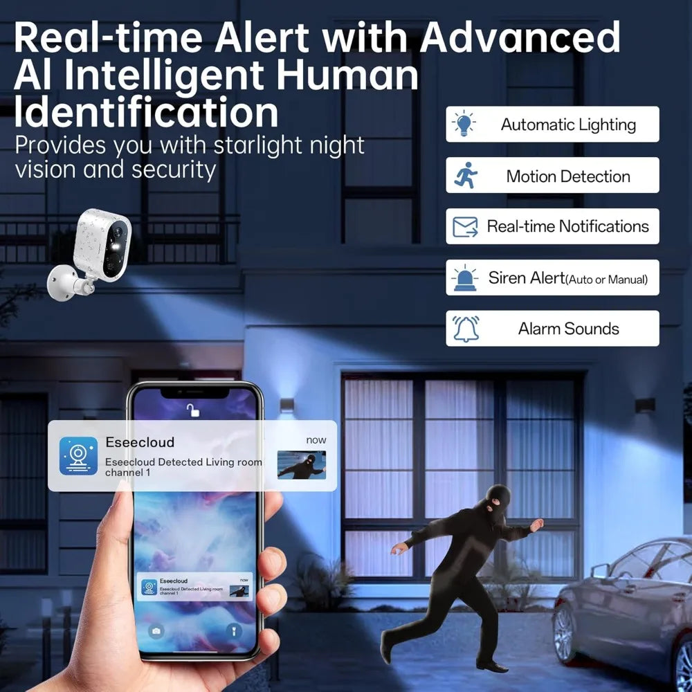 2k security cameras wireless outdoor 2 pack - cameras for home security battery powered security camera, 2.4g wifi surveillance