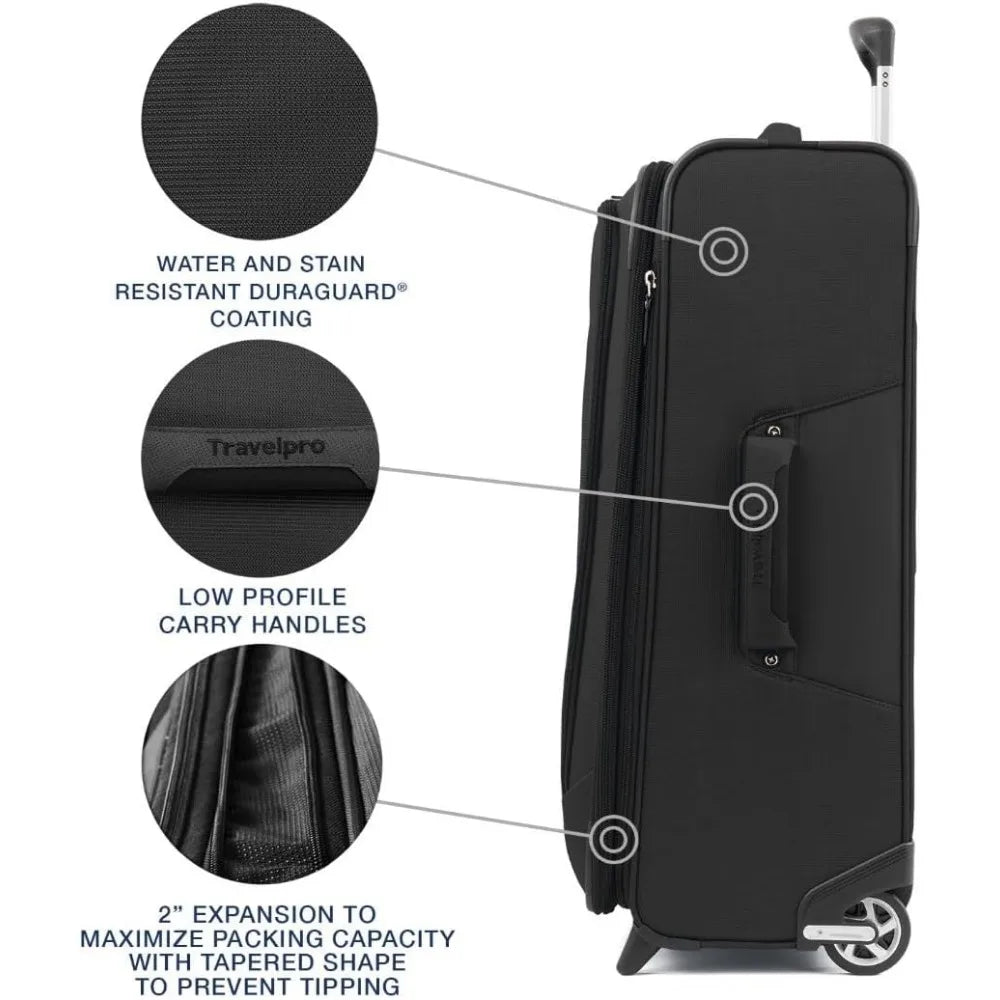 Lightweight Expandable Softside Upright 2-Wheel Luggage, Unisex Suitcase, Black, Medium Size, Ideal for Travel