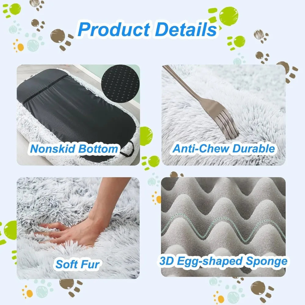 Giant Washable Faux Fur Dog Bed for Humans - Extra Large Nap Bed, Adult Oval Design, Comfortable Pet Bedding