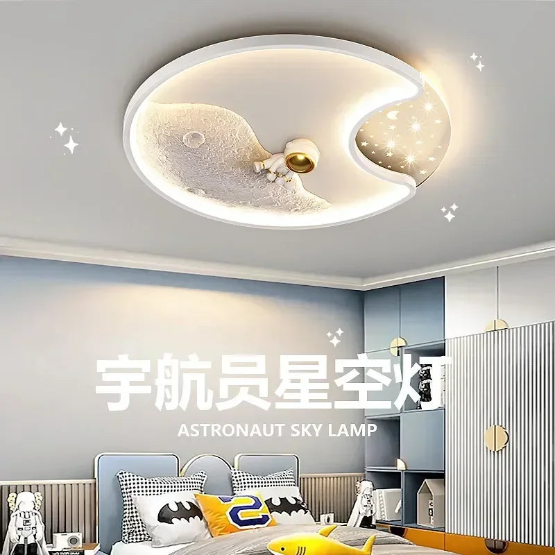 Modern Children's Room Astronaut LED Ceiling Light Bedroom Pendant Light Baby Cartoon Astronaut Moon Home Ceiling Light Fixture