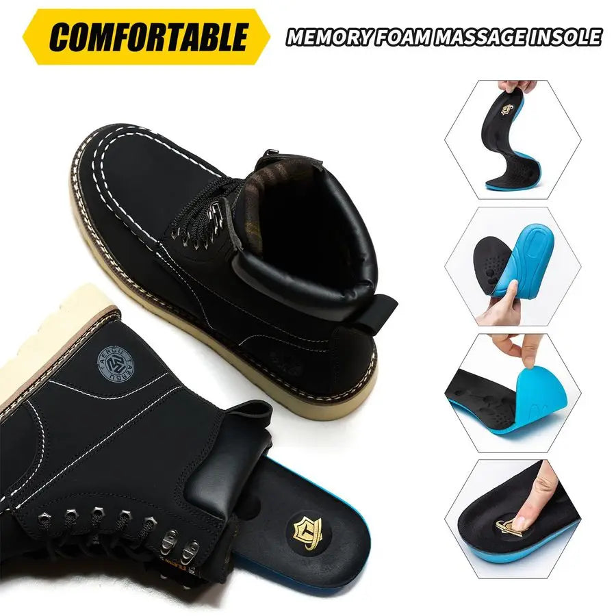 Toe Boots for Men6 Inch Moc Toe Safety Work Boots NonSlip Resistant Indestructible Construction Western Boot Mens Steel Toes Sho