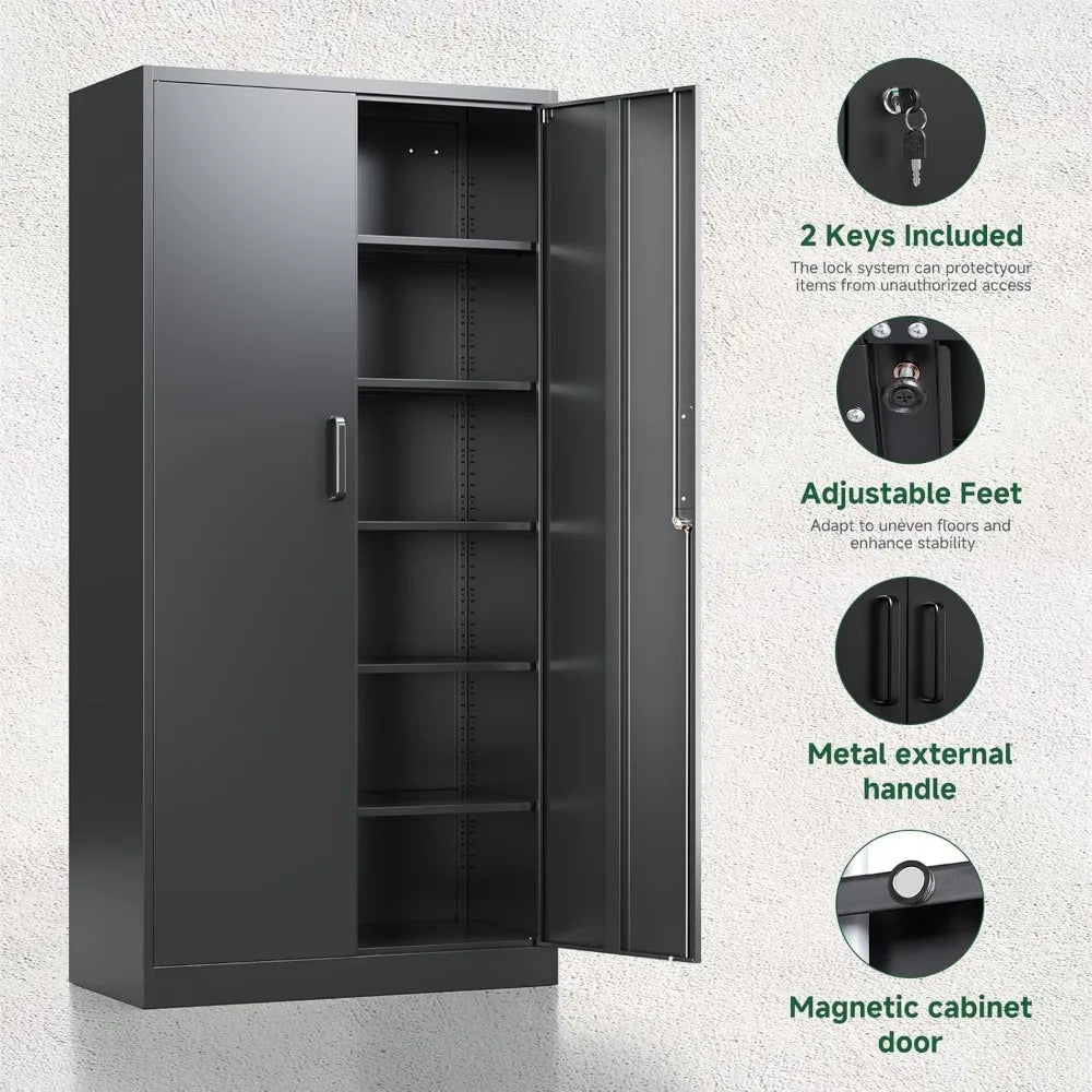 Tall Steel Storage Cabinets with Lockable Doors and Adjustable Shelves for Home and Garage Use