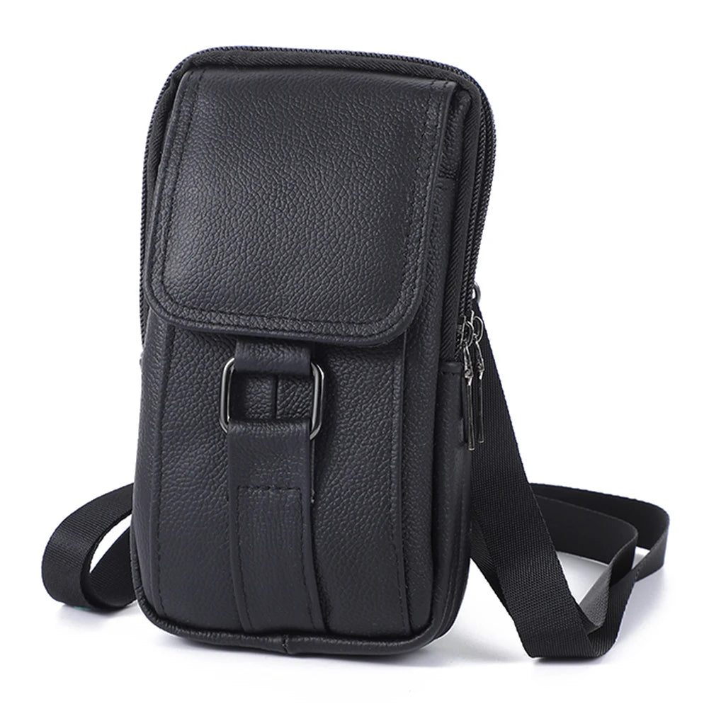 Portable Men Messenger Bags Cowhide Leather Belt Waist Pack Fashion Simple Multi-pockets Casual for Outdoor Sport