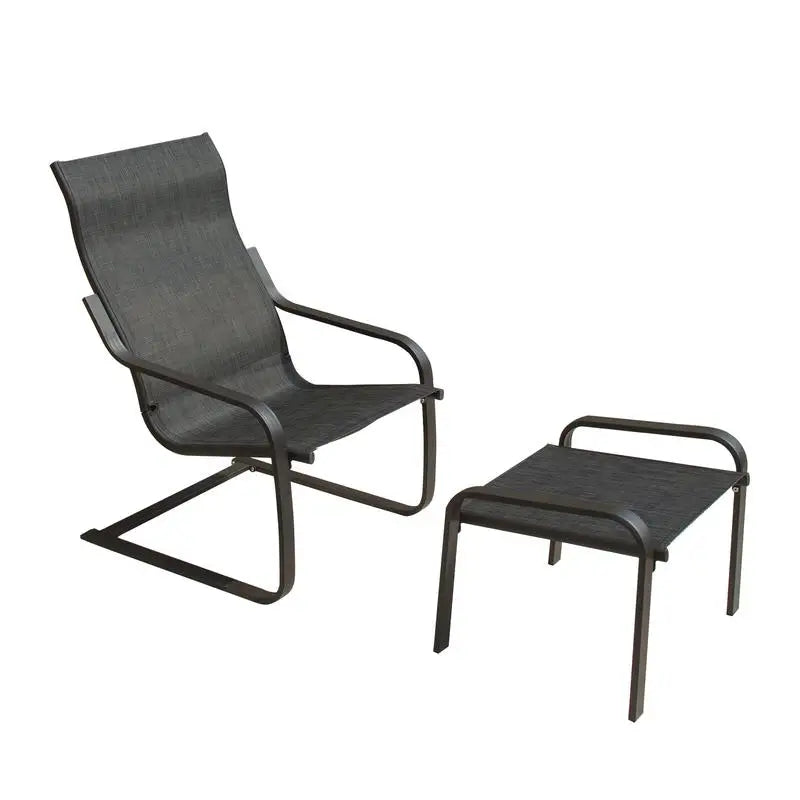 Outdoor Bistro Set of 2, C Spring Motion Chair & Ottoman, All-Weather Armchair, Quick Dry Textile for Patio, Porch, Deck,