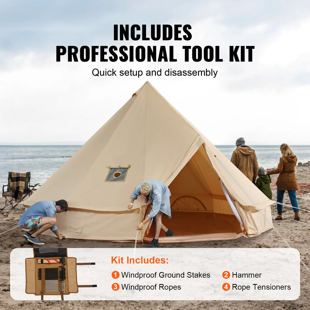 SucceBuy Canvas Bell Tent 4 Seasons 13.12 ft Yurt Tent Canvas Tent for Camping with Stove Jack Breathable Tent Holds 6 People