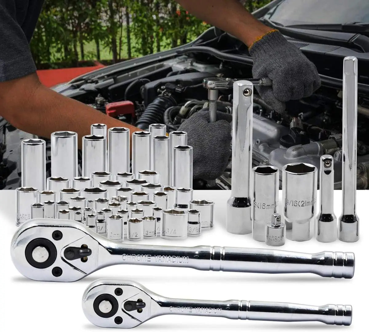 240-Piece Professional Mechanics Tool Set with SAE/Metric Sockets, Wrenches & Storage Toolbox for Auto Repair