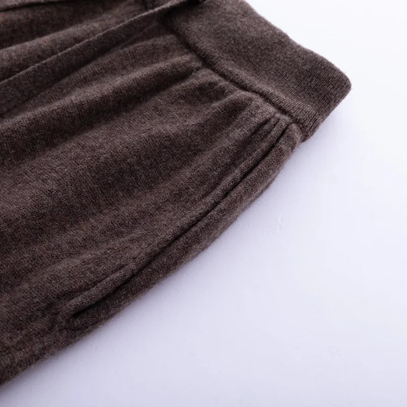 2024 Autumn And Winter New 100% Pure Wool Flat Small Foot Pants Women Loose High Waist Lean Knitted Cashmere Bunched Foot Pants