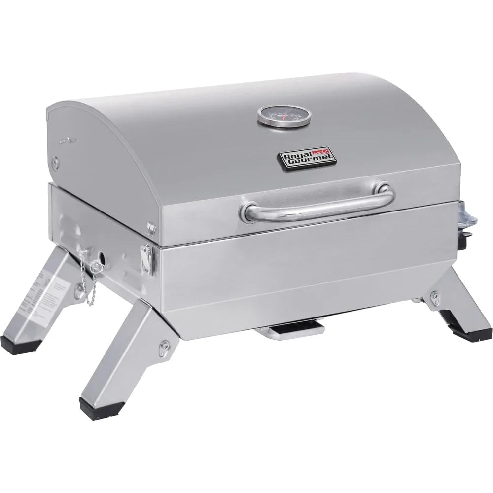 GT1001 Stainless Steel Portable Grill, 10000 BTU BBQ Tabletop Gas Grill with Folding Legs and Lockable Lid, Outdoor Camping, De
