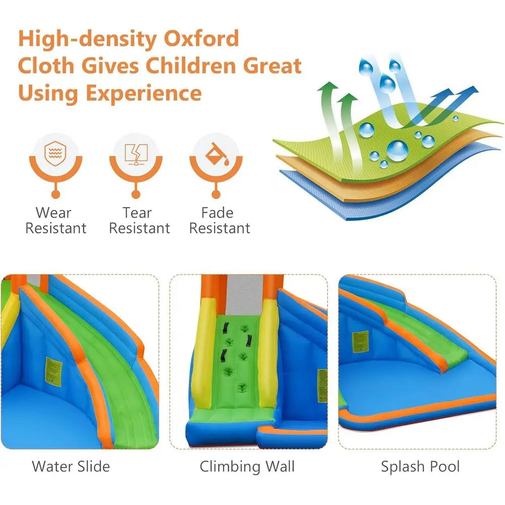 Iatable Water Slide, Giant Water Park Waterslide Iatables with Long Slide, Climbing Wall & Large Splashing Pool, Outdoor Blow up