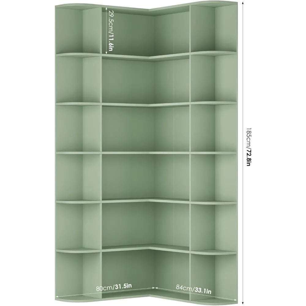 6-Tier Tall Corner Bookshelf with Open Storage, Wooden 74 High Bookcase for Home Organization and Storage Solutions