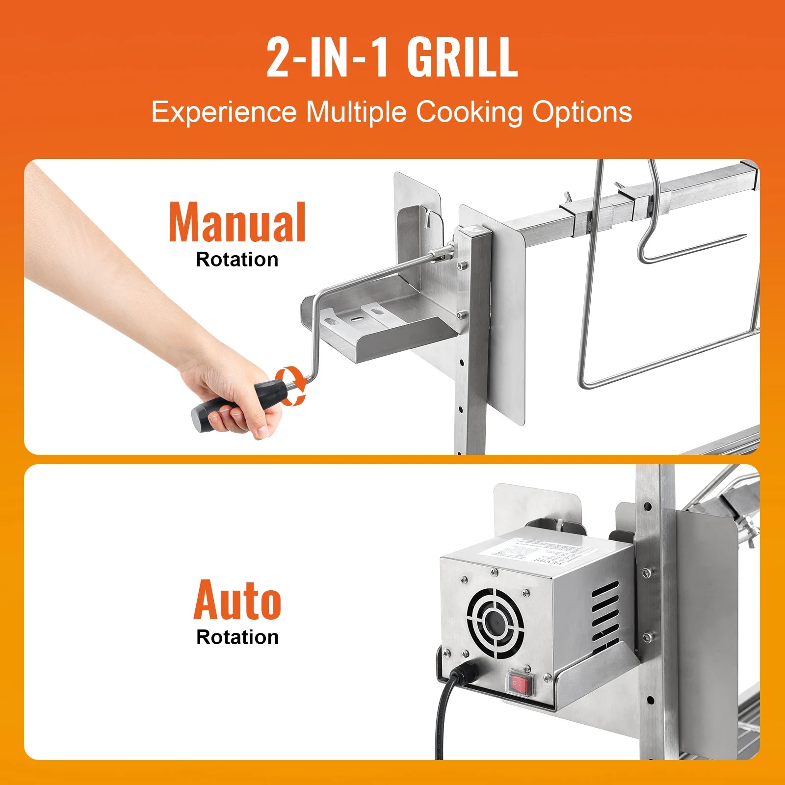 SucceBuy 35inch Rotisserie Grill Electric Motor Charcoal Spit Grill Stainless Steel Roaster w/Lockable Wheels for Camping