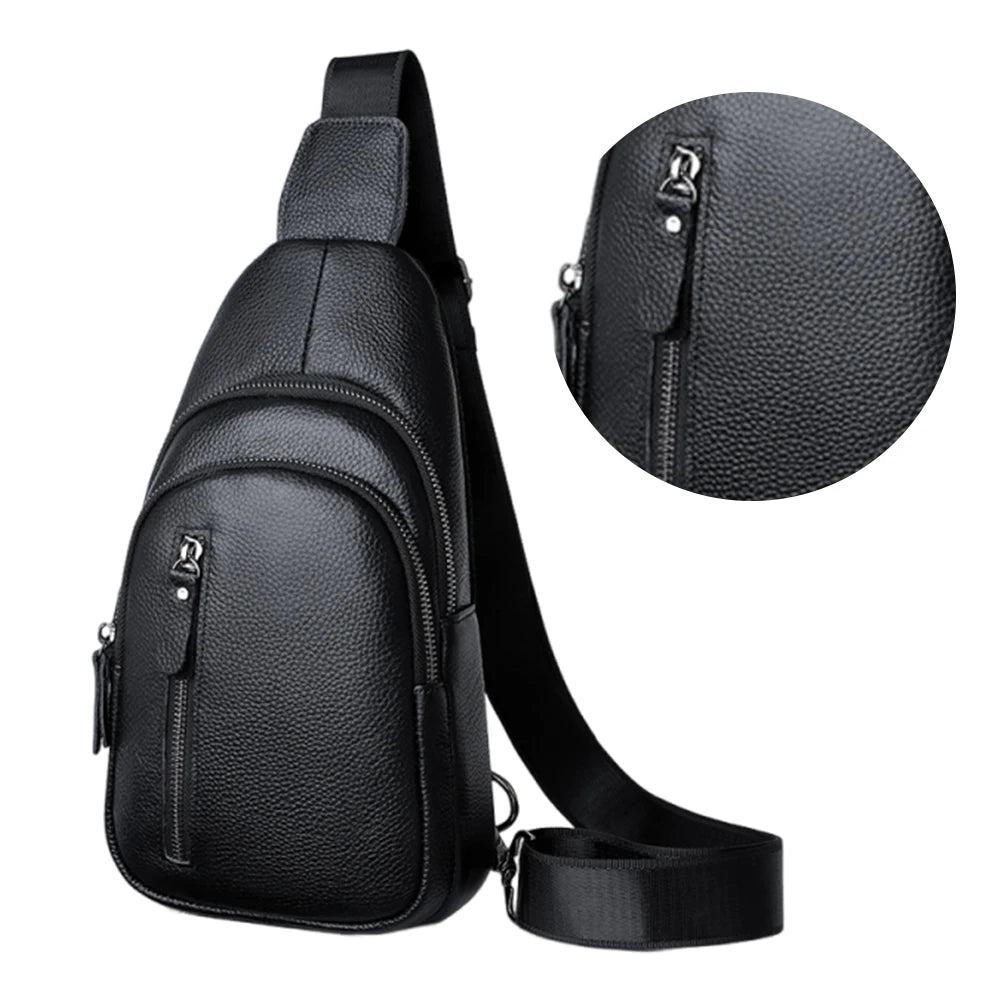 Leather Sling Bag for Men with Multi-compartments Crossbody Bag with Adjustable Shoulder Strap Cross Body Pack Sling Backpack