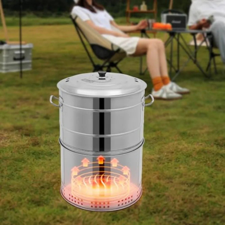 Large Portable Charcoal Barrel Grill for Outdoor Cooking: Stainless Steel 360 Smokeless Design with Multiple Clips Ideal for Ca