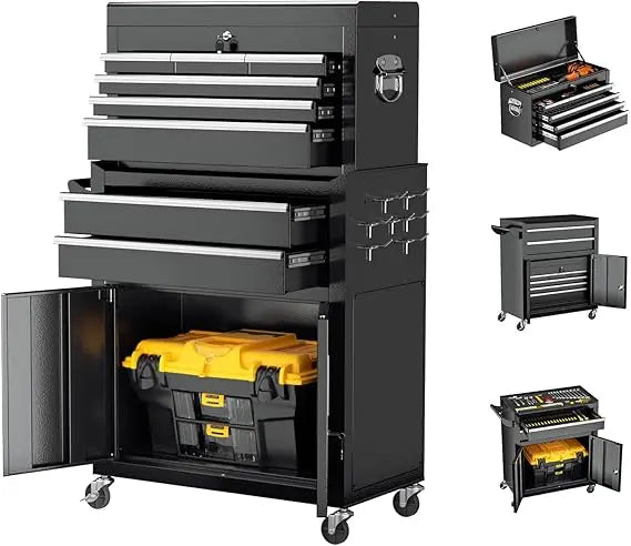 Rolling Tool Chest with Lock, Detachable Tool Cabinet Cart with Wheels, High-Capacity Mechanic Tool Organizer for Garage
