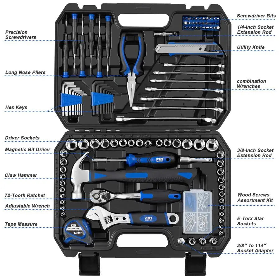 200Piece Hand Tool Set, General Home and Auto Repair Tool Kit with Toolbox Storage Case for Mechanical Repair, DIY, Home Mainten