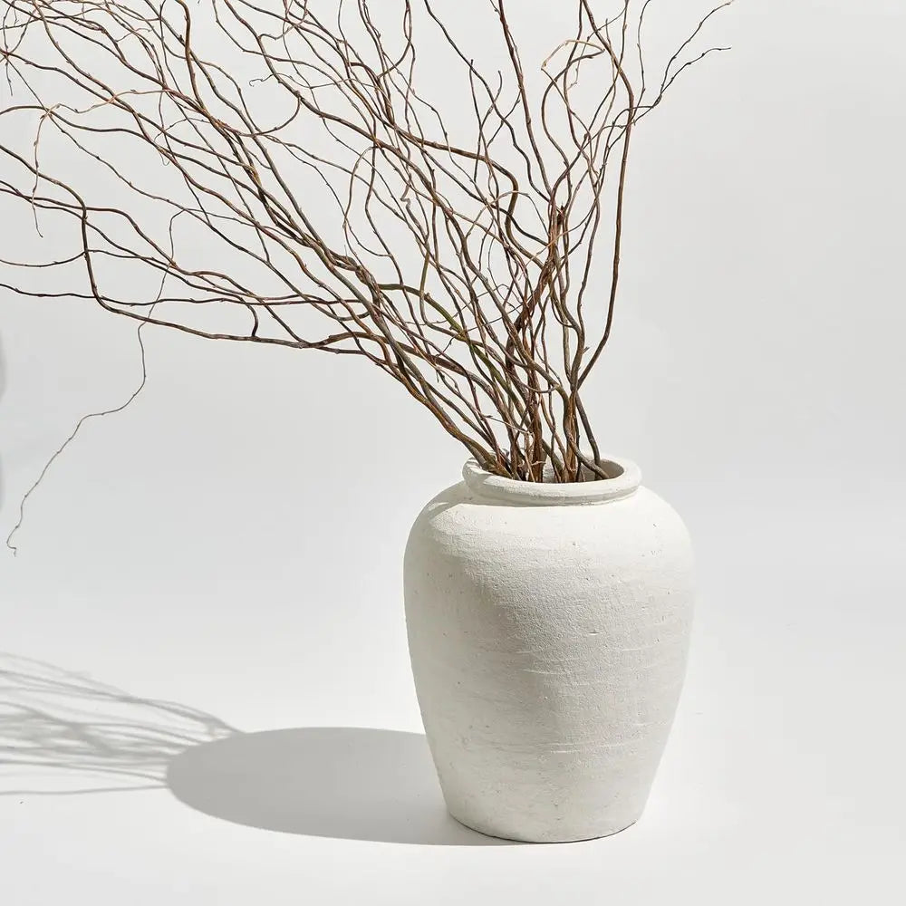 Elegant White Ceramic Zen Vase, 11.8 Tall, Rustic Style, Ideal for Farmhouse Decor and Home Flower Arrangements