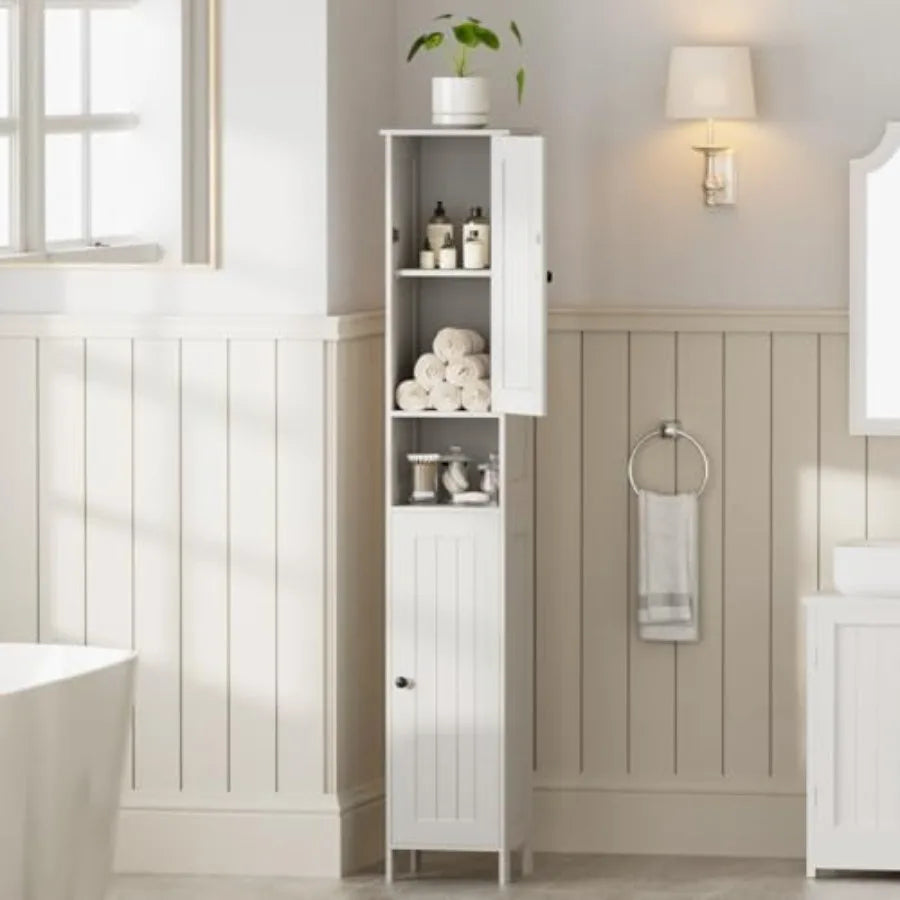 Tall Bathroom Storage Cabinet with 2 Doors 67"H Narrow Storage Cabinet with Adjustable Shelvesand Anti-Tip Design Reversible Do