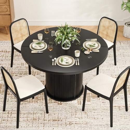 43" Round Dining Table for 4 People, Small Wood Kitchen Table with Sturdy Metal Base, Modern Round Dinner Table, Easy Assembly